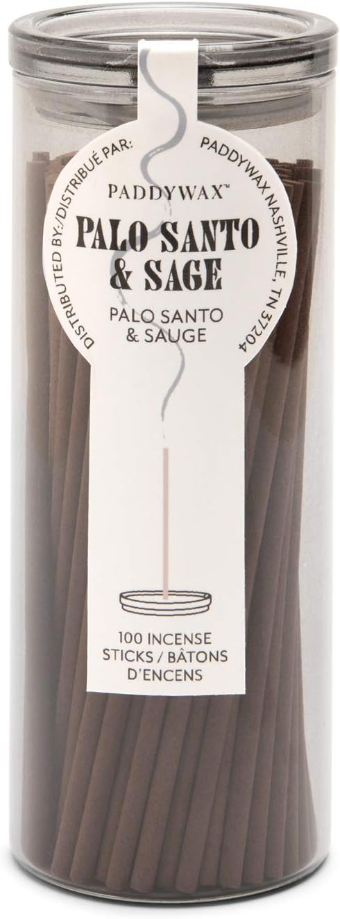 Paddywax Candles Haze Collection Incense Sticks in Glass Jar, 100-Piece, Santo & Sage