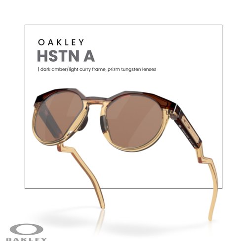 OAKLEY HSTN A 009242A 924207 52MM Dark Amber/Light Curry/Prizm Tungsten Round Low Bridge Fit Sunglasses for Men for Women+ Bundle Accessory Leash Kit, Microfiber Pouch