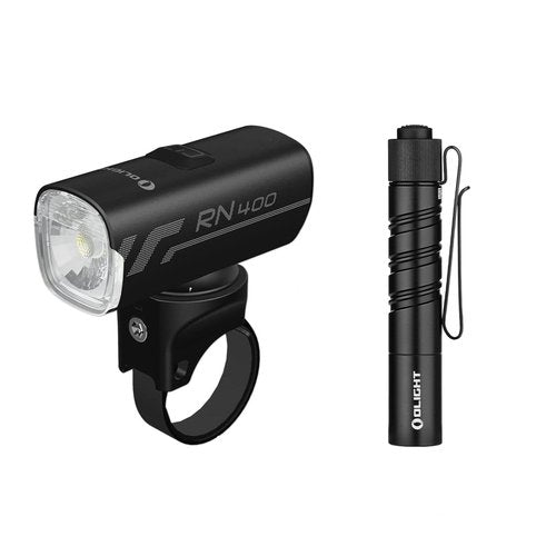 OLIGHT RN 400 LED Bike Lights, 400 Lumens USB Type-C Rechargeable Bike Front Light Bundle with I3T 2 EOS Pocket EDC Flashlight, 200 Lumens Compact Bright Handheld Flashlights