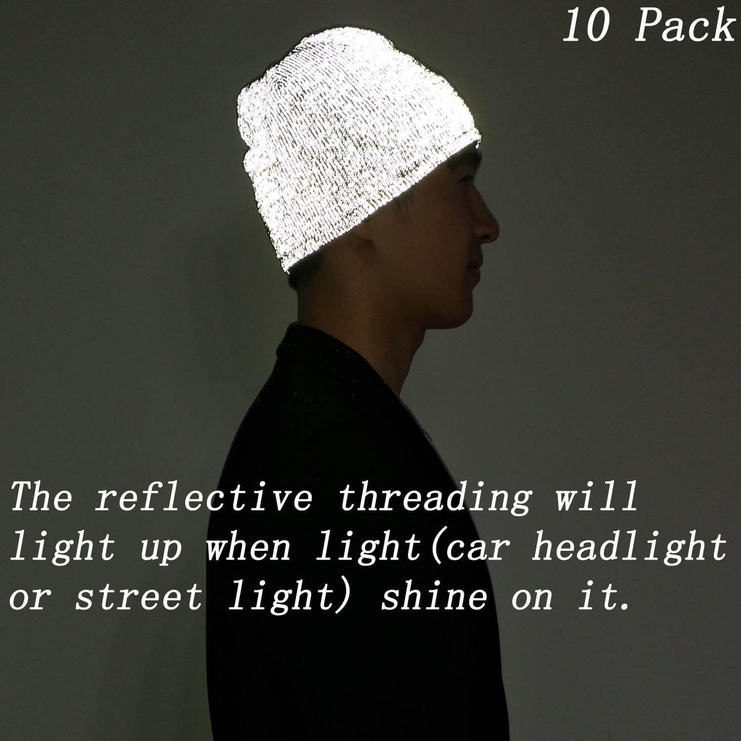 Reflective Beanie Hat High Visibility Warm Winter Loop Knit Cap Gifts for Women Men