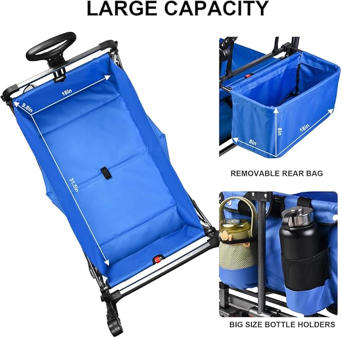 Collapsible Canopy Wagon - Heavy Duty Utility Outdoor Garden Cart - with Adjustable Handles, for Shopping, Picnic, Camping, Sports - Blue