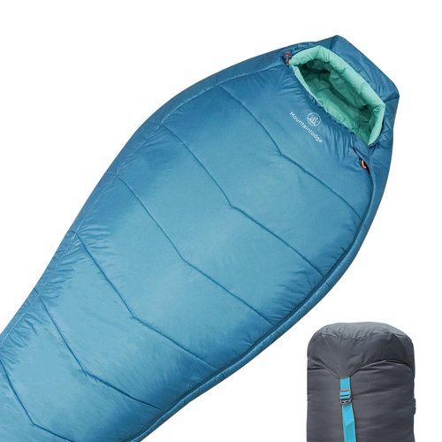 Mountainlodge 3-4 Seasons Cyan Two-Layer Shingle Sleeping Bag with Inner Pocket for Adult,Perfect for Backpacking,Traveling and Hiking,Including Free Compression Stuff Sack (Cyan with Left Hand)