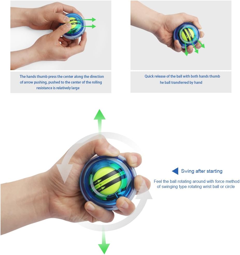 Power Wrist Ball AUTO Start Gyro Ball with LED Lights Forearm Exerciser Wrist Strengthener for Strengthening Muscle and Bones
