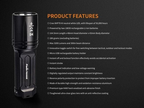 EdisonBright Fenix TK35 Ultimate Edition UE 3200 Lumen LED Tactical/Police Flashlight BBX3 Battery Carry case