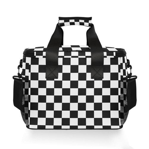 Black White Checkered Cooler Bag Insulated Cooler Soft Sided Cooler 24 Can Portable Picnic Bag Large Leakproof Lunch Bag Box for Beach Grocery Camping Travel Car Men Women
