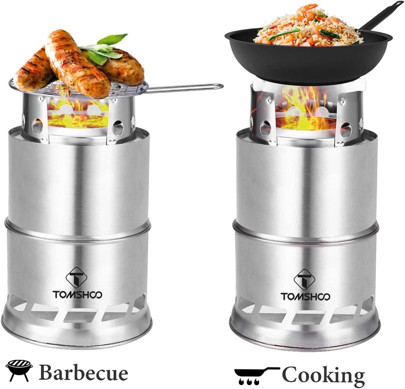 TOM SHOO Camping Stove Camp Wood Stove Portable Foldable Stainless Steel Burning Backpacking Stove for Outdoor Hiking Picnic BBQ
