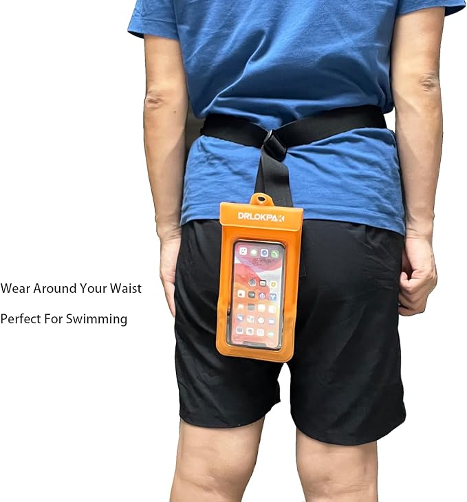 DRLOKPAK surfing waterproof Waist pouch Crossbody Chest Bag Fanny Pack Snorkeling Swimming Bag Beach Floating Dry Phone case holder (Orange)