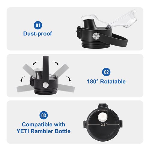 XACIOA Auto Spout Lid for YETI Rambler 18 26 36 64 oz Bottles, Clear Replacement Chug Lid for RTIC Water Bottles, Auto Flip Top with Push Button & Lock, Black