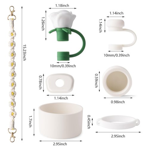 linmaya Stanley Cup Accessories for Stanley Cup 40oz/30oz I Water Bottle Handle Strap, Silicone Cup Boot, Spill-Proof Leak Stopper Set, 2PCS 10mm Straw Toppers for Stanley 40oz/30oz Tumbler