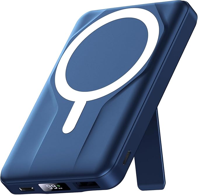 Azmuth Wireless Portable Charger with Stand, Slim 10000mAh Magnetic Power Bank for Magsafe, 22.5W Fast Charging Battery Pack with Digital Display Compatible with iPhone 16/15/14/13/12 Series