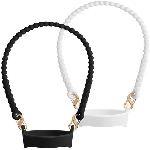 Lconvicely 2Pack Water Bottle Handle - Soft Silicone Water Bottle Holder, Sling, Lanyard Fits Most 8-40oz Water Bottles, Water Bottle Strap Compatible Stanley Cup, Black+White