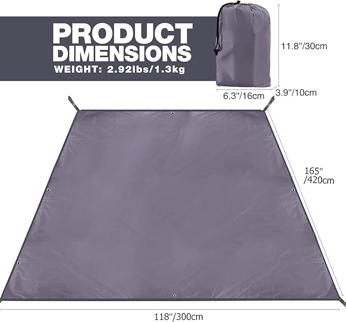 REDCAMP Waterproof Camping Tarp, 4 in 1 Multifunctional Tent Footprint for Camping, Hiking, Backpacking, Lightweight and Compact (150" X138")