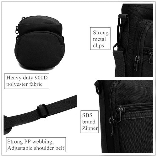 Water Bottle Pouch Multi-Purpose Hydration Waist Carrier Bag with Detachable Handle Strap &Shoulder Strap (Black)