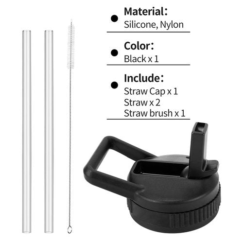 Straw Lid Compatible with Nalgene Water Bottles 32 OZ, BPA-Free Straws Lid with Handle for Nalgene Wide Mouth, Replacement Bottle Cap Accessories with 2 Straws and 1 Straw Brush