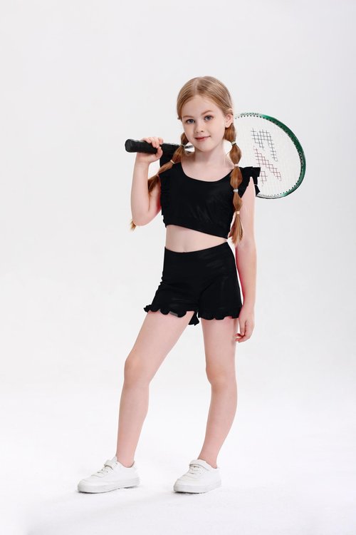 Syhuh Girls' Modern Ruffle Athletic Shorts - Gymnastics, Bright Black