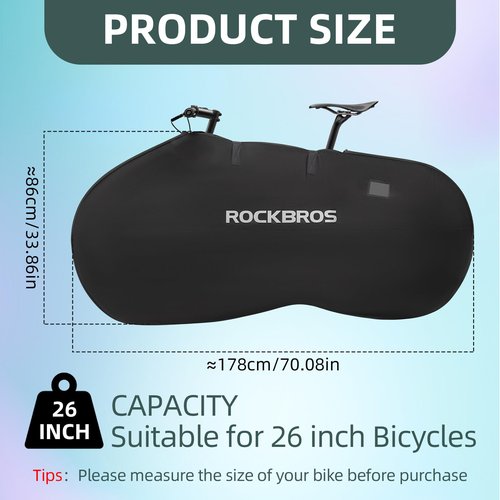 ROCKBROS Bike Travel Bag for Transportation Travel Outdoor Indoor Bike Storage Bag Anti-dust Waterproof Bike Covers for 26 inch Mountain Bike Road Bike, Black