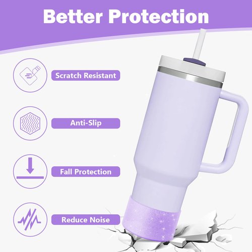 CHEMLLC Glitter Bling Silicone Boot for Stanley Cup 20 oz 30 oz 40 oz, Protector Cover for Stanley Cup Bottom, Cup Accessories Straw Cover (Bling Purple)