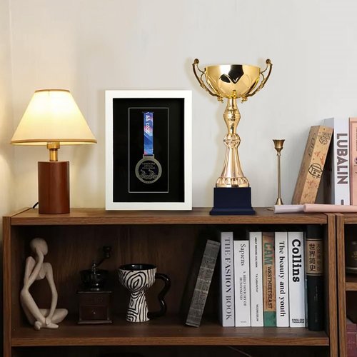 Solid Wood Medal Display Case, Display Frame for Display and Storage of Sports Medals, Military Medals, Badge (White, 9x13inch)