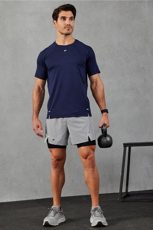 Fabletics Men's The Kadence Short (Lined), Performance Running, Jogging, Training, Ultra Lightweight, 5" Inseam, 4X, Shadow Grey