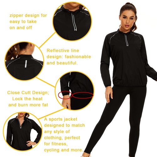 LAZAWG Sauna Suit Womens Long Sleeve Lightweight Zipper Workout Women Sweat Suits for Gym Running Exercise