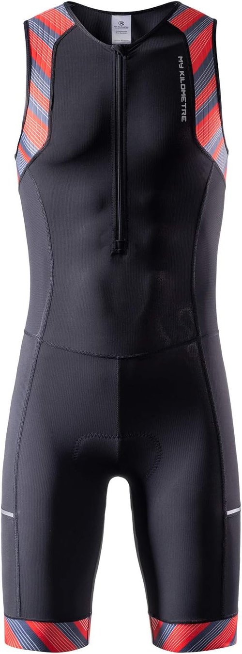 MY KILOMETRE Men’s Triathlon Tri Suit with 2 Big Side Pockets Triathlon Racing Suit with Front Zip