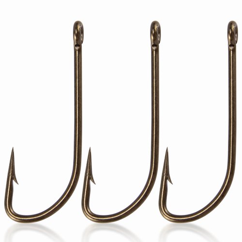 Dr.Fish 100 Pack Plain Shank Hook, Bronze, Straight Shank, in-line Classic Bass Trout Walleye J Hooks #6