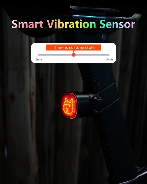 TOWILD TL08 Bike Tail Light - Customized Patterns Full-Color Bike Rear Light, Brake Sensing, USB-C Rechargeable, IPX6 Waterproof (Black)