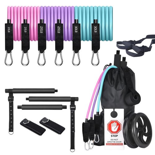 Multifunctional Pilates Bar Kit, Workout Stuff Kit for Yoga, Stretching & Training Programs, Full Body Workout Home Exercising Pilates Equipment with Stackable Resistance Bands