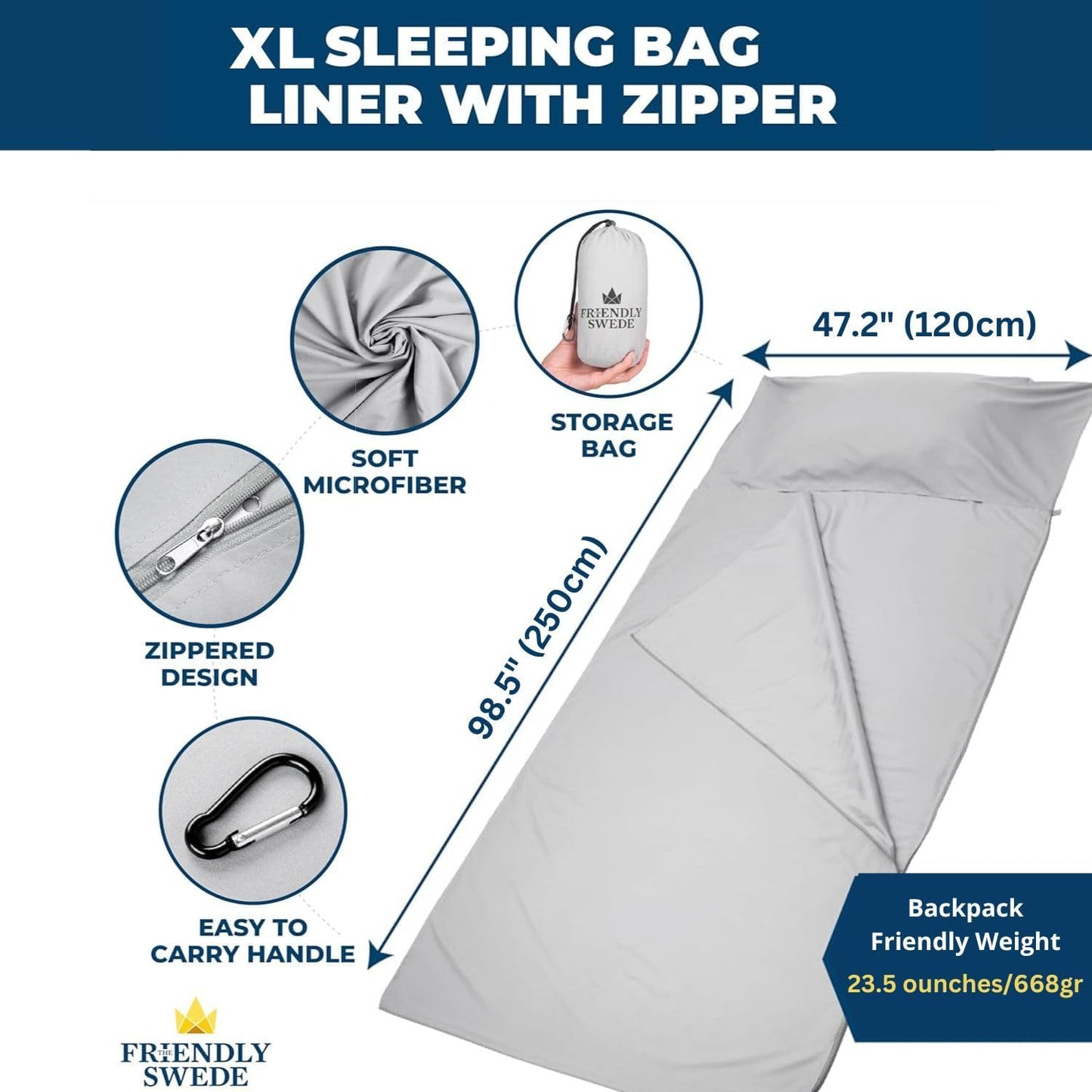 The Friendly Swede Sleeping Bag Liner — Ultralight Polyester or Cold Weather Microfiber Adult Sleep Sack; Thin Travel Sheets for Hotel; Camping Sheets; Travel Sleeping Bag with Pocket-Size Stuff Sack