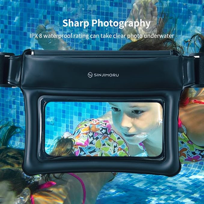 Sinjimoru Clear Waterproof Fanny Pack, Adjustable Strap Floating Crossbody Waist Belt for Swimming Paddling Snorkeling, Lockable Travel Beach Bag - Black