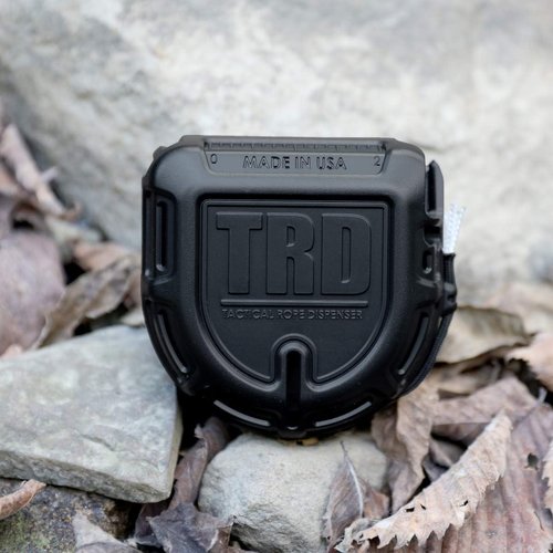 Atwood Rope MFG Tactical 550 Paracord Parachute Cord Rope Dispenser Black 50ft Spool TRD | Cutting Blade, Belt Clip, Cord Grip, View Port, Integrated Ruler
