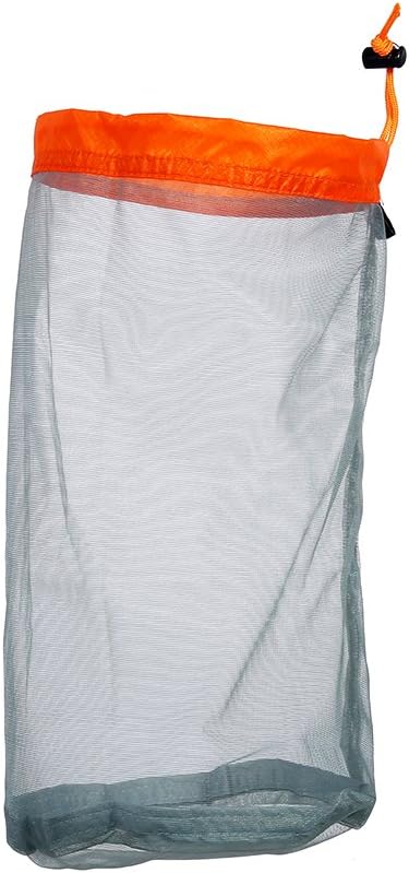 Mesh Stuff Sack Light Weight Nylon Mesh Drawstring Storage Bag for Travelling Hiking Camping Stuff Storage(Orange M)