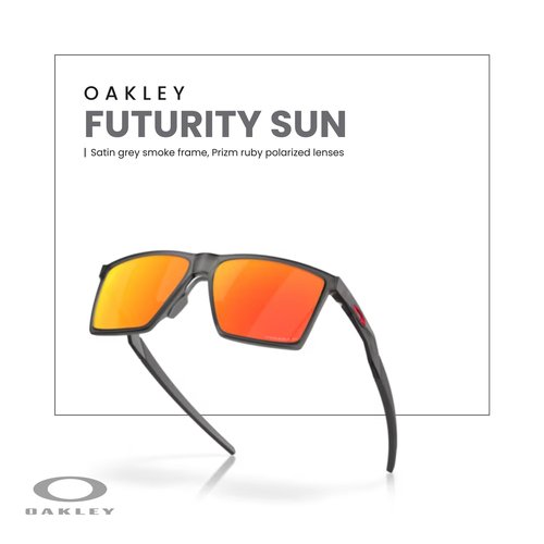 OAKLEY Futurity Sun OO9482 948204 57MM Satin Grey Smoke/Prizm Ruby Polarized Square Sunglasses for Men for Women+ Bundle Accessory Leash Kit, Microfiber Pouch