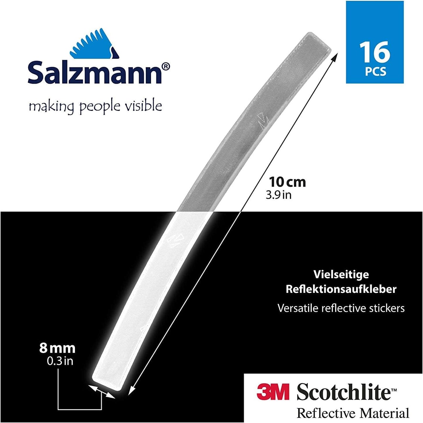 Salzmann Reflective Stickers - Soft stickers for backpacks, bikes, helmets, strollers, etc. - Made with 3M Reflective Material