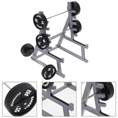 Miniature Squat Rack Pen Holder with Barbell Pen, Dollhouse Gym Furniture, Office Desk Decor, Black Plastic, 6.29x4.72x3.93 Inches, Set of 4 for Home, Office, Car