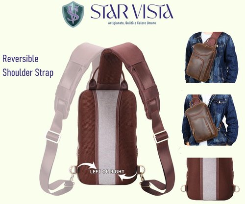 STAR VISTA Triton Vintage Full Grain Leather Sling Bag, Crossbody Chest Daypack, Multi Pockets Backpack, Casual Outdoor Hiking Rucksack, YKK Zippers