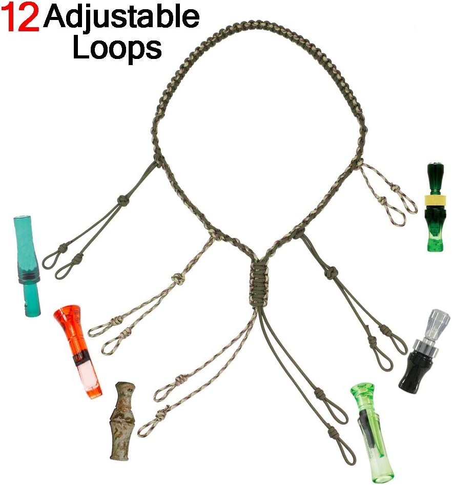 PSKOOK Duck Call Lanyard Paracord Hunting Goose Calls 12/16/20 Adjustable Loops Outdoor Predator Gear for Pheasant Waterfowl Hand Braided Necklace