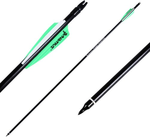 Archery 32inch/30inch 8mm Fiberglass Hunting Practice Arrows with Replaceable Arrowhead Spine 500 for Recure and Compound Bow Target (Pack of 12)