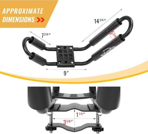 AA-Racks J-Bar Rack for Kayak Canoe Boat Carrier Roof Top Mount on Car SUV Truck Crossbar with 16 Ft Ratchet Lashing Straps & 10 Ft Ratchet Bow and Stern Tie Down Straps