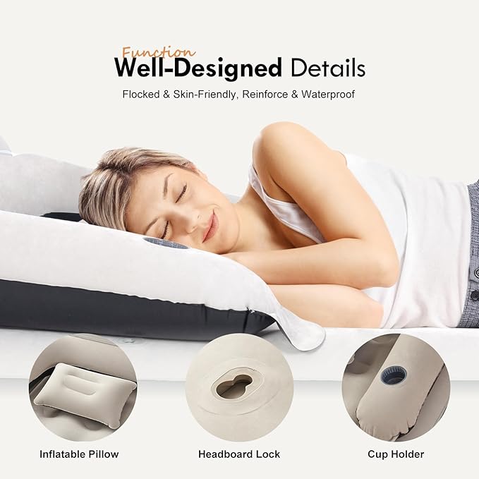 DIMAR GARDEN Twin Size Air Mattress with Headboard and Pillows, Blow Up Bed