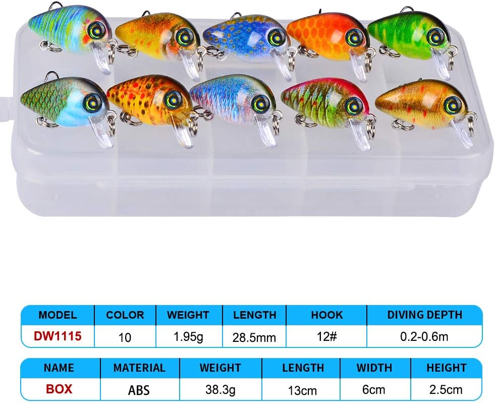 Mini Crankbait Fishing Lures Kits Swimbait Wobbler Hard Baits for Bass Trout Pike Freshwater and Saltwater 10pc-20pc/pack