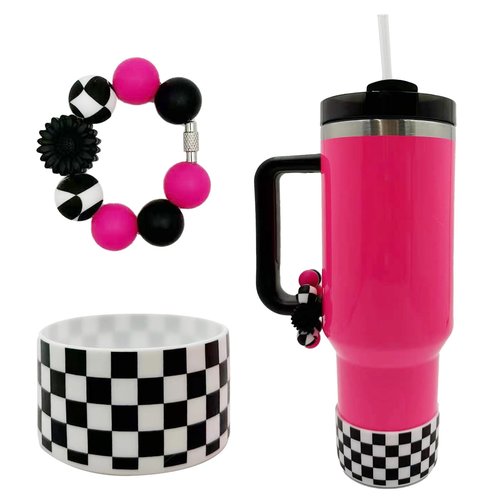 WAFOIRO Silicone Boot Tumbler Handle Decor Tumbler Cup Cover Water Bottle Accessories for 30oz&40oz Stanley Protective Bottom Sleeve（Hot Pink）