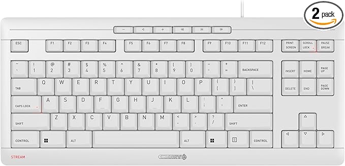 Cherry Stream Keyboard TKL Wired USB Keyboard TenKeyLess Compact Version Without Number Pad. Super Silent Keystroke. Ideal for Office and Industrial Use. White
