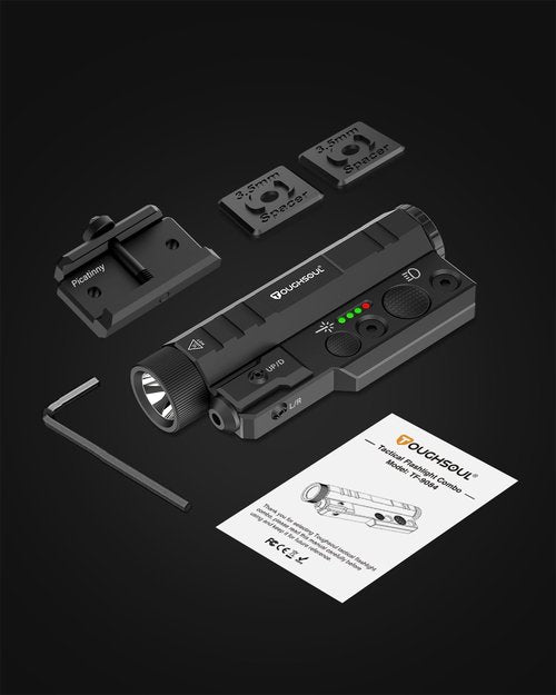 TOUGHSOUL Mlok Picatinny Tactical Flashlight Laser Sight Combo, 2400 Lumen Max Light with Green Laser, Momentary Strobe Function Rchargeable Battery Included