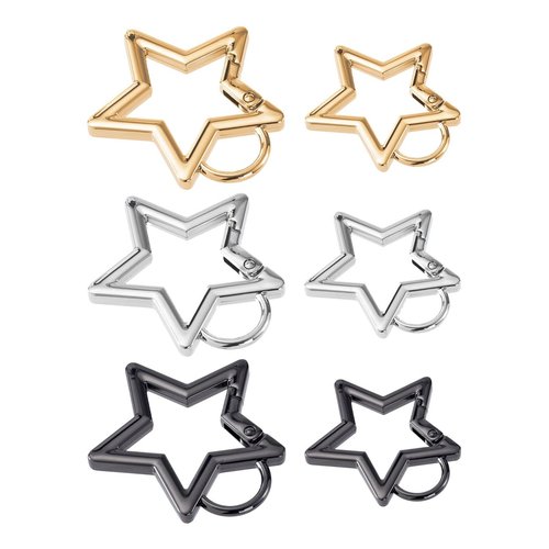 Star Carabiner, Shaped Stainless Steel Keychain Clip with Spring Opening, Carabiner Snap Hook Holder, Star Carabiner Hook Clip, Key Holder Carabiner Clip (6 Pcs, 3 Colours)