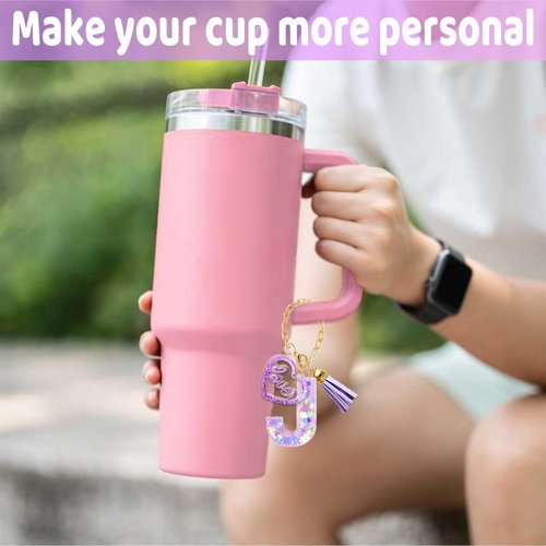 Fabenyok Letter Charm Accessories for Stanley Cup, Cute Initial Letter Keychain Handle Charm with Love for Stanley Tumbler for Women Girls (Purple, Letter L)