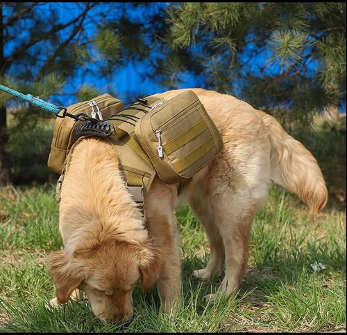 GooCare x Jumahe Dog Hiking Backpacks, for 85-125 lbs Large-Giant Dogs, Dog Hiking Back Pack, 5 Adjustable Buckles, Large Capacity 2 Spacious Side Bags, Breathable Waterproof Fabric (Khaqi)