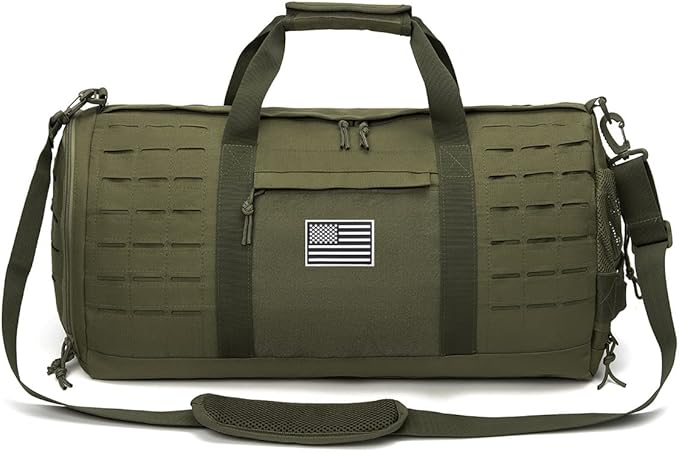 QT&QY 40L Military Tactical Duffle Bag For Men Sport Gym Bag Fitness Tote Travel Duffle Bag Training Workout Bag With Shoe Compartment Basketball Football Weekender Bag