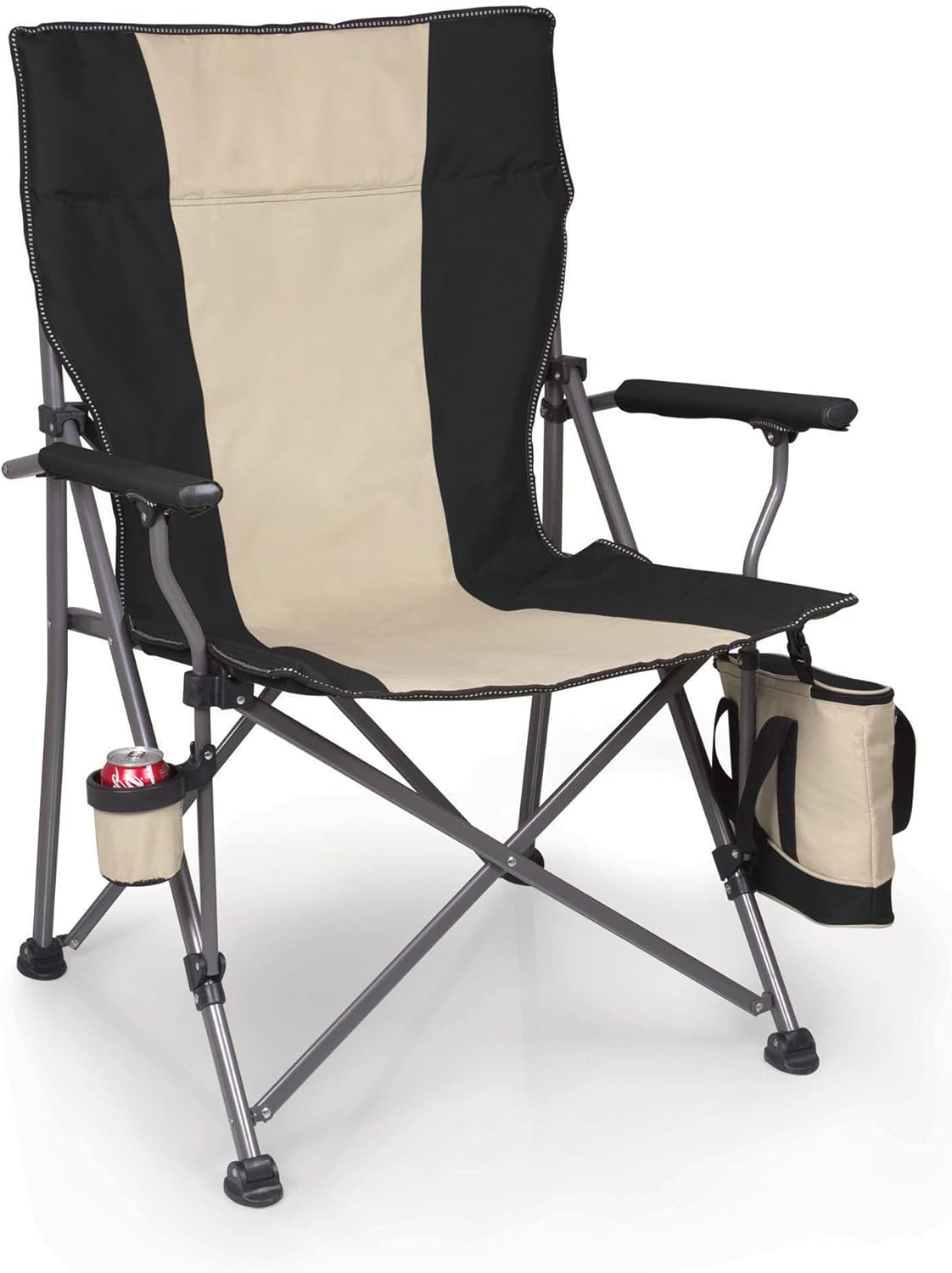 PICNIC TIME Outlander XL Heavy Duty Folding Camping Chair with Insulated Cooler, Oversized Portable Lawn, Beach & Camp Chair with Cup Holder, Storage Pocket, Carry Bag, 400 lb Capacity (Black)