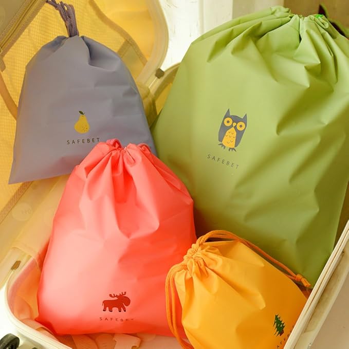 Set of 5 Waterproof Drawstring Bag PE Plastic Folding Sport Home Travel Storage Use combine C